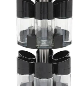 Set 12 recipiente pentru condimente cu suport rotativ pe 2 nivele