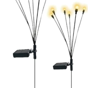 Set 2 Lampi solare LED Alb Cald cu 6 bulbi decoratiune gradina licurici