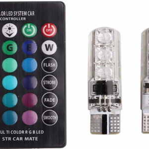 Set 2 becuri T10 LED auto RGB cu telecomanda putere 2W