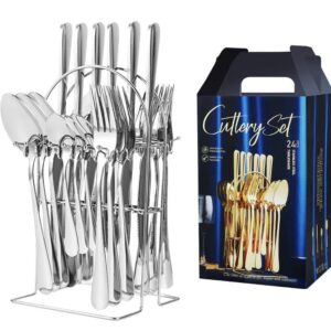 UB Set 24 piese tacamuri ARGINTII cu suport otel inoxidabil