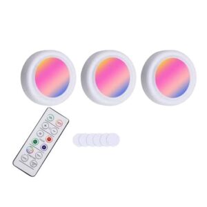 Set 3 Lumini pentru dulap Rotunde cu 5 moduri de iluminare si Telecomanda