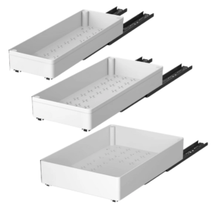 Set 3 sertare cu glisiere autoadezive soft close extragere totala sina cu extensie 3 dimensiuni alb