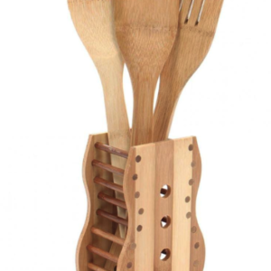 Set 3 ustensile bambus cu suport decor