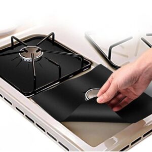 Set 4 Folii TEFLON NEGRU Detasabile pentru Aragaz din Teflon Lavabila Reutilizabila Negru