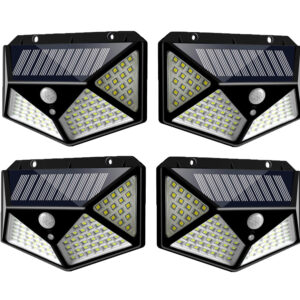 Set 4 Lampi ULTRA 100 LED Solare cu senzor de miscare si lumina 3 moduri ILUMINARE