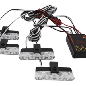 Set 4 lumini LED de avertizare rosu albastru pentru grila functii stroboscop 36W 12V