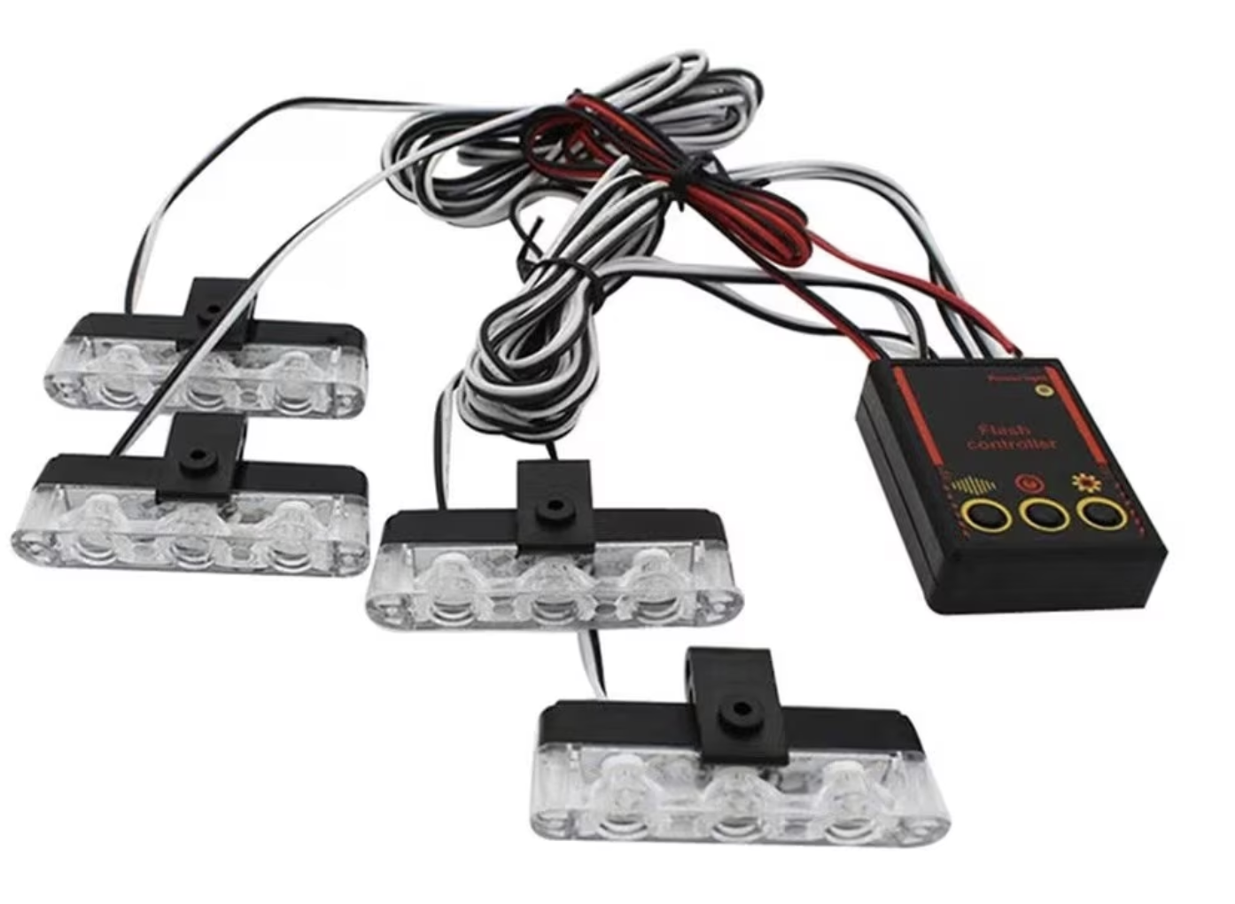 Set 4 lumini LED de avertizare rosu albastru pentru grila functii stroboscop 36W 12V