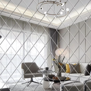 Set 58 Oglinzi Acrilice Autoadezive Luxer Model Romb dimensiune set 1 Metru partat 100 X 100 cm