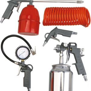 Set 7 PIESE Vopsit cu aer comprimat 4 Pistoale Pneumatice 2 Recipiente Vopsea 1 Furtun Flexibil