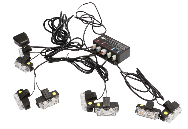 Set 8 stroboscoape auto cu 2 LED lumina galbena 12V