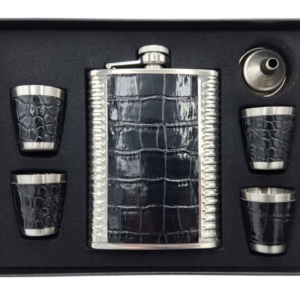 Set Cadou Plosca cu 4 Pahare si palnie model NEGRU cu ARGINTIU