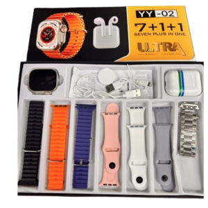 Set Cadou Smartwatch YY02 cu 7 Bratari incarcator Wireless si Casti Bluetooth