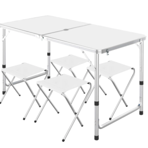 Set Masa plianta pentru camping gradina cu 4 scaune alb