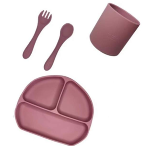 Set Tacamuri Diversificare Bebelusi Din Silicon Pahar Lingurita Furculita Roz