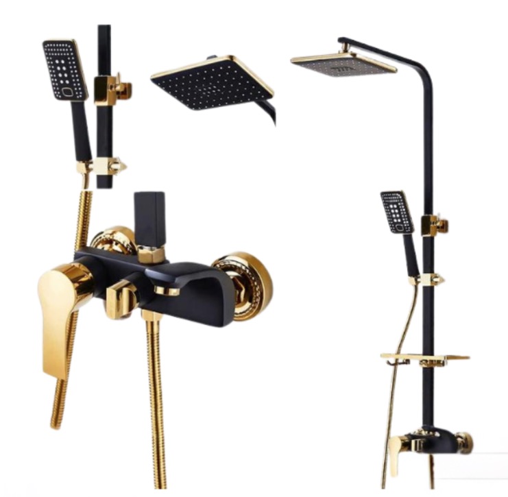 Set coloana de dus PREMIUM cu design elegant in NEGRU si AURIU