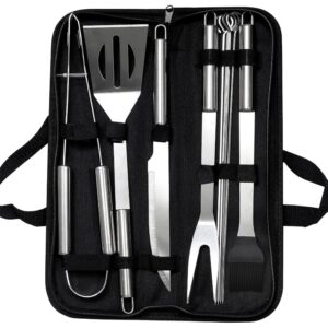 Set de 10 ustensile pentru gratar din Inox cu Husa de Depozitare