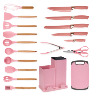 Set de 19 piese ROZ ustensile de bucatarie cu tocator si suport depozitare inclus ROZ