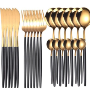 Set de 24 tacamuri elegante si rafinate cu un finisaj luxos NEGRU cu AURIU