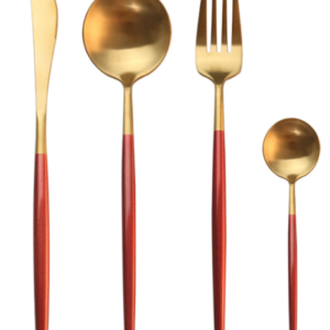 Set de 4 piese tacamuri in stil portughez- culoare rosu si auriu