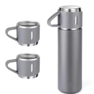 Set termos din inox cu 3 cesti 500ml sticla termoizolanta pentru bauturi fierbinti si reci GRI