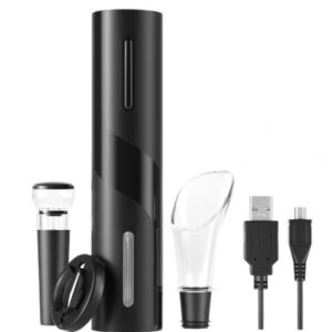 Set tirbuson electric si accesoriu taiere sigiliu NEGRU