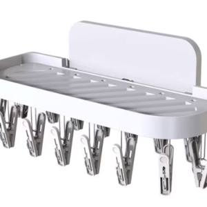 Suport autoadeziv pentru baie cu 17 cleme pliabil 36 x 15 x 14.5 cm alb