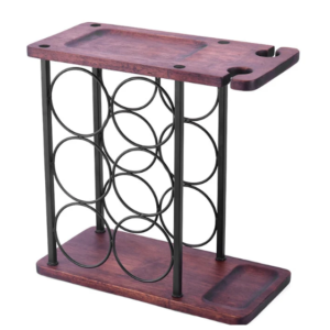 Suport din lemn organizator pentru 6 sticle de vin si 2 pahare