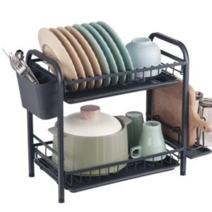 Suport pentru uscat vase 2 nivele si placuta de scurgere Negru