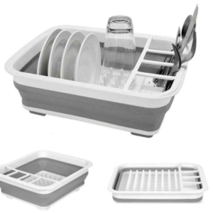 Suport pliabil pentru vase cu scurgator din silicon ALB/GRI