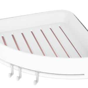 Suport/raft autoadeziv de colt pentru baie cu 3 carlige alb