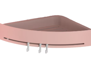 Suport/raft autoadeziv de colt pentru baie cu 3 carlige roz