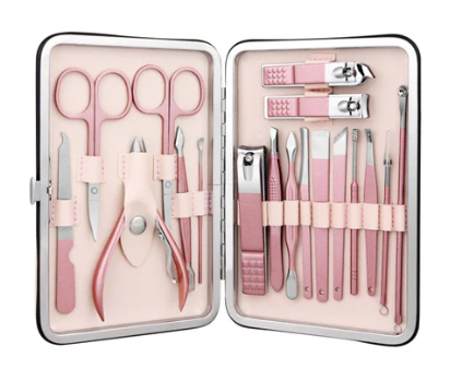 Trusa completa Mani Pedi de 18 piese din OTEL Inoxidabil si Accesorii Pentru Ingrijire Faciala