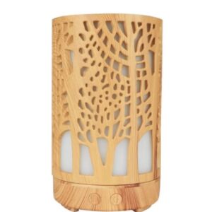 Umidificator aromaterapie lumina led in 7 culori model copaci culoare lemn deschis